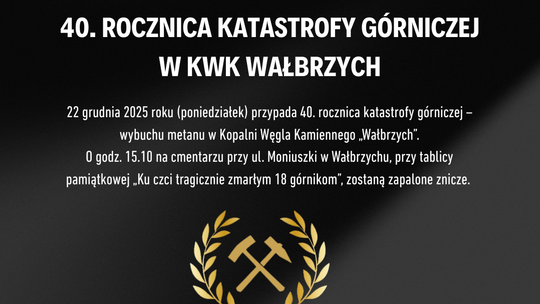 40. rocznica katastrofy górniczej w KWK „Wałbrzych” 40. rocznica katastrofy górniczej w KWK „Wałbrzych”