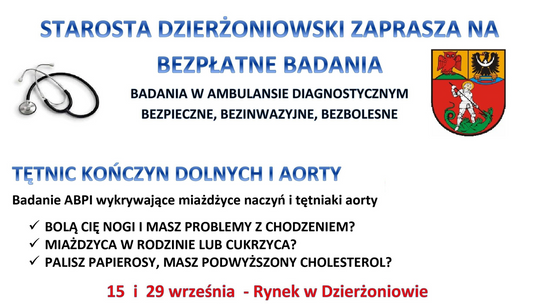 Bezpłatne badania dla mieszkańców Powiatu Dzierżoniowskiego