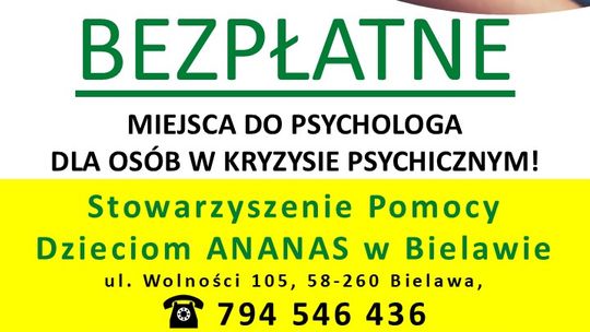 BEZPŁATNY PSYCHOLOG - STOWARZYSZENIE POMOCY DZIECIOM W BIELAWIE