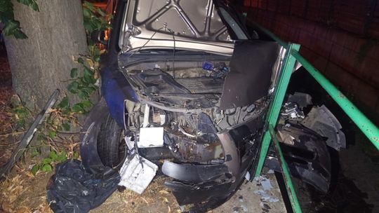 Bielawa. Toyota zatrzymana na drzewie i barierkach