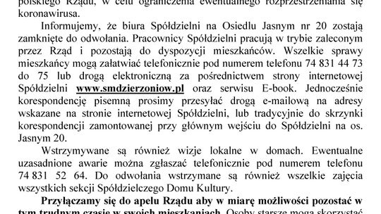 OGŁOSZENIE SPÓŁDZIELNI MIESZKANIOWEJ W DZIERŻONIOWIE