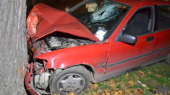 POD WPŁYWEM ALKOHOLU ROZBIJA SIĘ NA DRZEWIE   