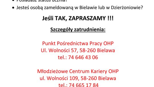 PRACA WAKACYJNA DLA MŁODZIEŻY