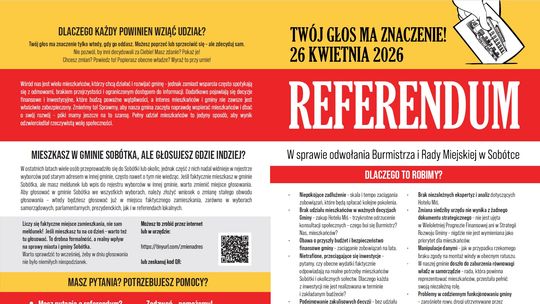 Referendum w sprawie odwołania Burmistrza i Rady Miejskiej już 26 kwietnia SOBÓTKA - zaproszenie na spotkania