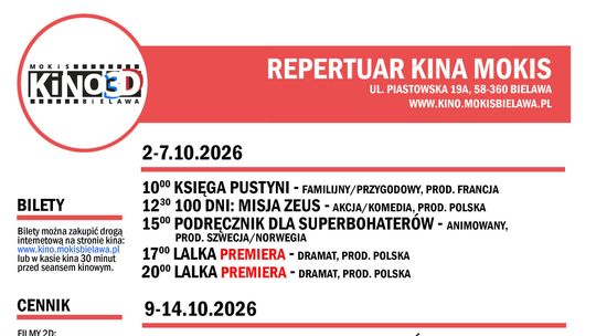 REPERTUAR Kino MOKiS Bielawa - październik 2026
