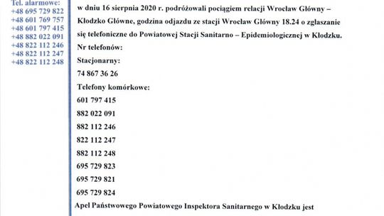 SANEPID POSZUKUJE PASAŻERÓW POCIĄGU RELACJI WROCŁAW – KŁODZKO