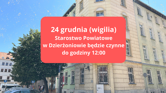 Skrócone godziny pracy Starostwa Powiatowego w Dzierżoniowie