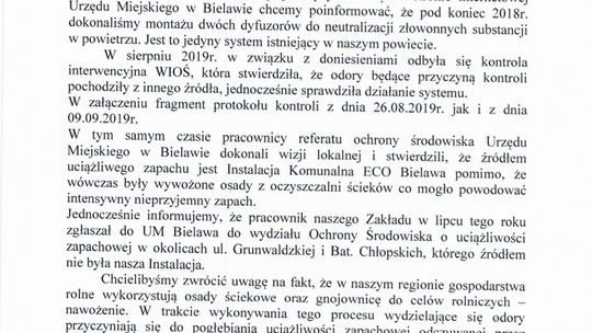 STANOWISKO ECO W BIELAWIE W SPRAWIE OŚWIADCZENIA BURMISTRZA BIELAWY