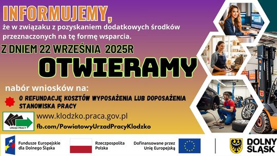 Trwa nabór wniosków o refundację kosztów wyposażenia lub doposażenia stanowiska pracy
