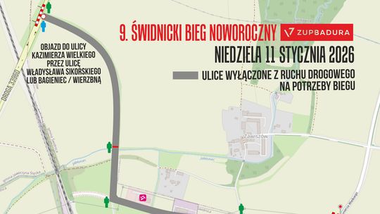 Utrudnienia w ruchu drogowym - 9. Świdnicki Bieg noworoczny ZUPBADURA 11.01.2026