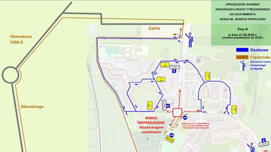 Utrudnienia w ruchu w związku z ostatnim etapem remontu  ronda im.  ks. Jerzego Popiełuszki
