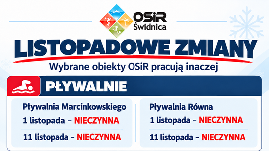 UWAGA - LISTOPADOWE ZMIANY W FUNKCJONOWANIU NASZYCH OBIEKTÓW