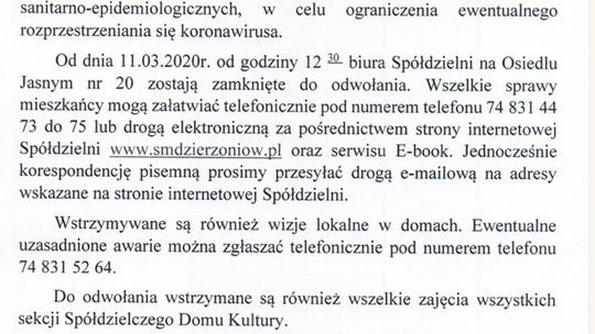 UWAGA!!! WAŻNA INFORMACJA DLA MIESZKAŃCÓW SPÓŁDZIELNI MIESZKANIOWEJ W DZIERŻONIOWIE