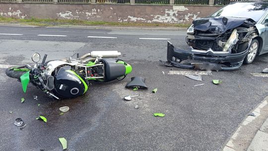 Zderzenie motocykla z Citroenem w Łagiewnikach