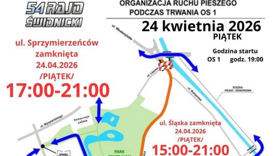 Zmiany w komunikacji miejskiej i czasowe zamknięcia dróg  podczas 54. Rajdu Świdnickiego (24–25 kwietnia 2026 r.)