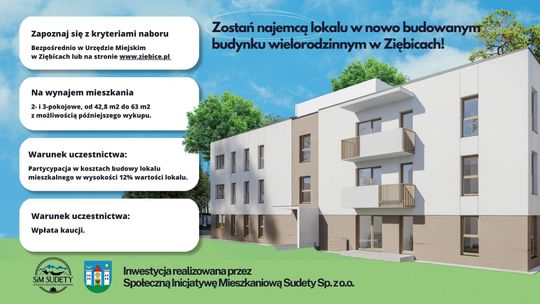 "Zostań najemcą lokalu w nowo budowanym budynku wielorodzinnym w Ziębicach!