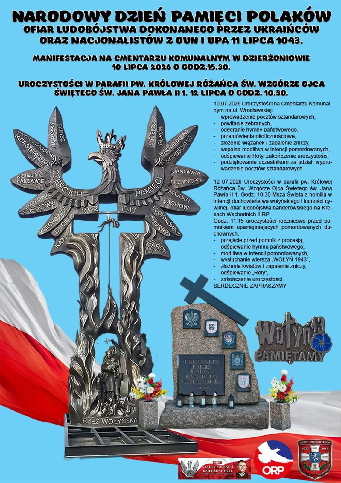 Dzierżoniów. Narodowy Dzień Pamięci Ofiar Ludobójstwa -zaproszenie