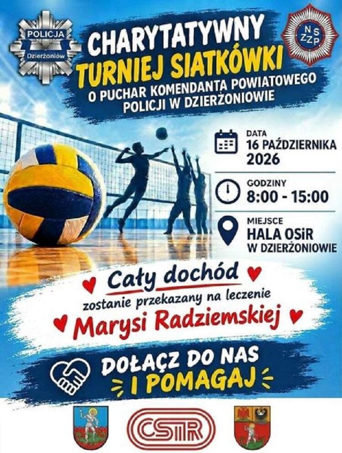Dzierżoniowscy Policjanci organizują charytatywny turniej siatkówki – zagrajmy razem dla Marysi! Dzierżoniowscy Policjanci organizują charytatywny turniej siatkówki – zagrajmy razem dla Marysi!