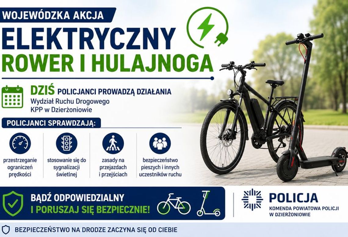 Elektryczny rower i hulajnoga pod lupą policjantów ruchu drogowego Elektryczny rower i hulajnoga pod lupą policjantów ruchu drogowego
