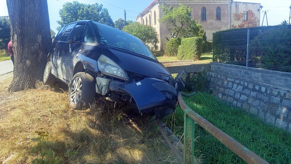 Gilów. Reno zatrzymane na barierach po kolizji z Peugeotem