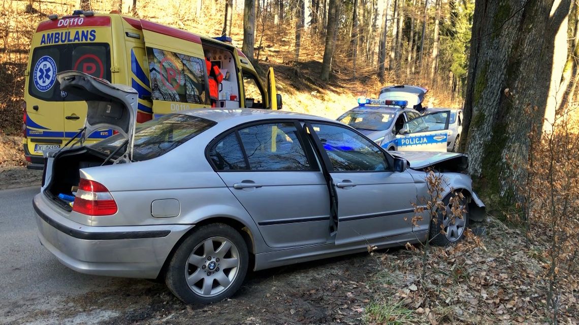 Kierująca BMW naukę skończyła na drzewie