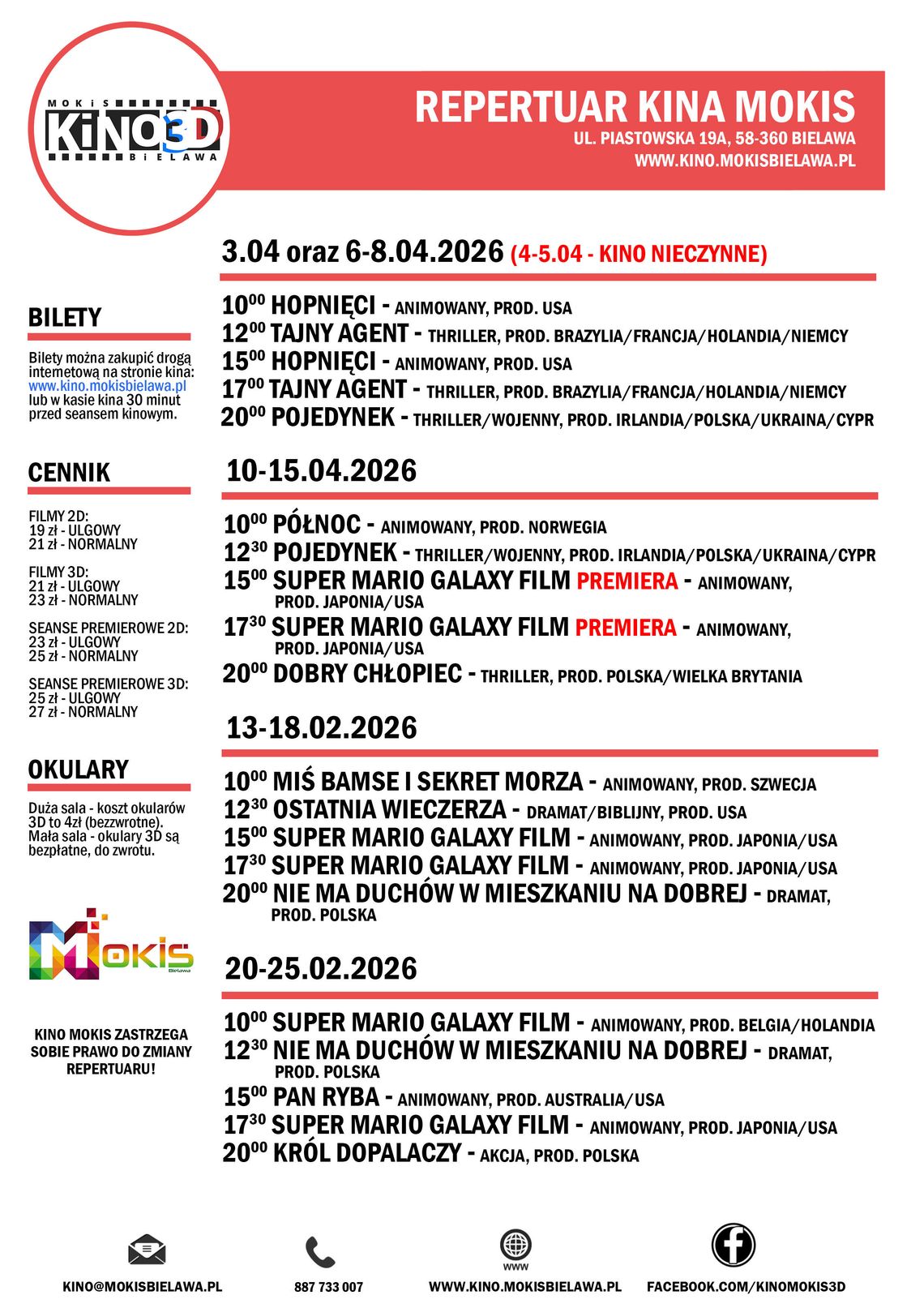Kino MOKiS w Bielawie zaprasza w kwietniu 2026 na seanse