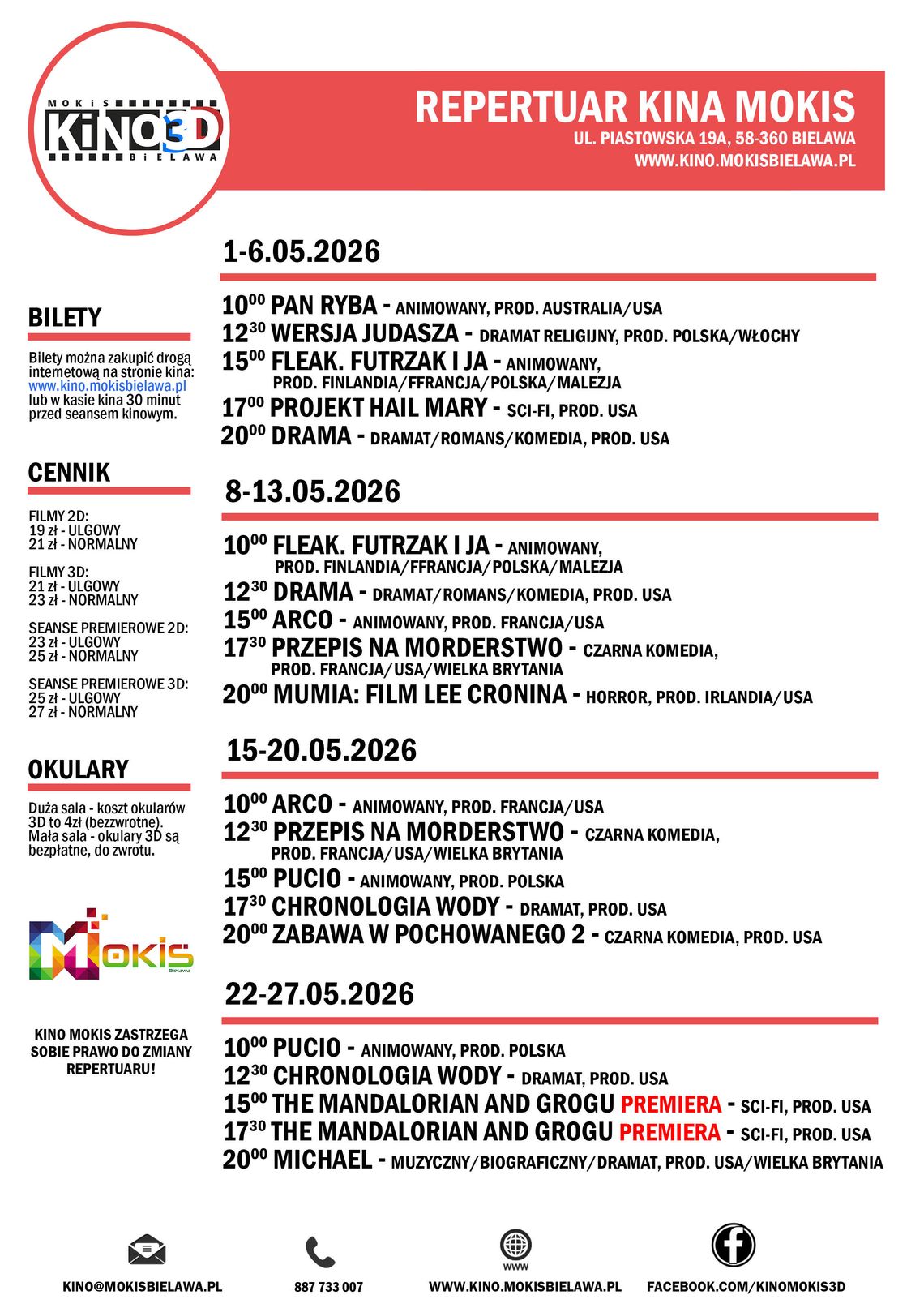 Kino MOKiS w Bielawie zaprasza w maju 2026 na seanse