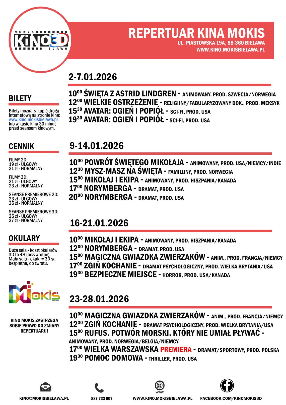 Kino MOKiS w Bielawie zaprasza w styczniu 2026 na seanse