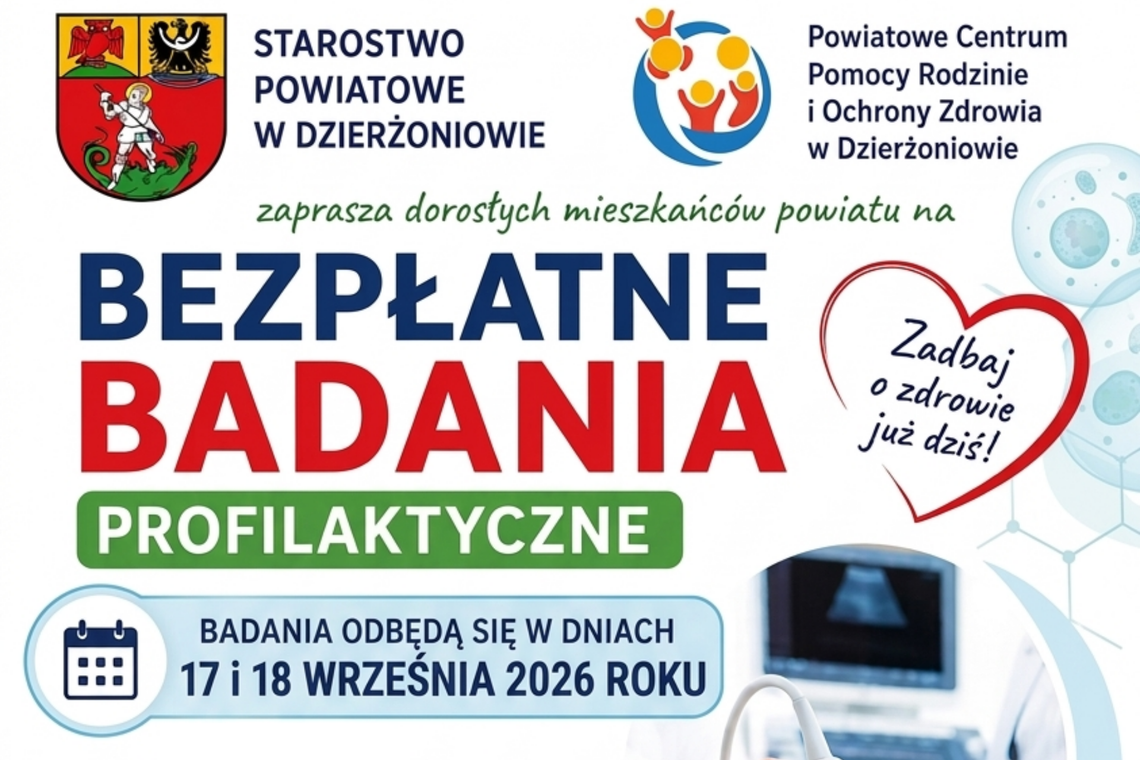 Kolejna edycja bezpłatnych badań profilaktycznych dla mieszkańców powiatu dzierżoniowskiego Kolejna edycja bezpłatnych badań profilaktycznych dla mieszkańców powiatu dzierżoniowskiego