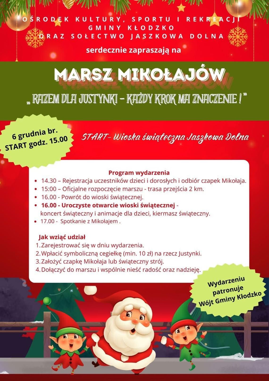 Marsz Mikołajów „Razem dla Justynki – każdy krok ma znaczenie!”