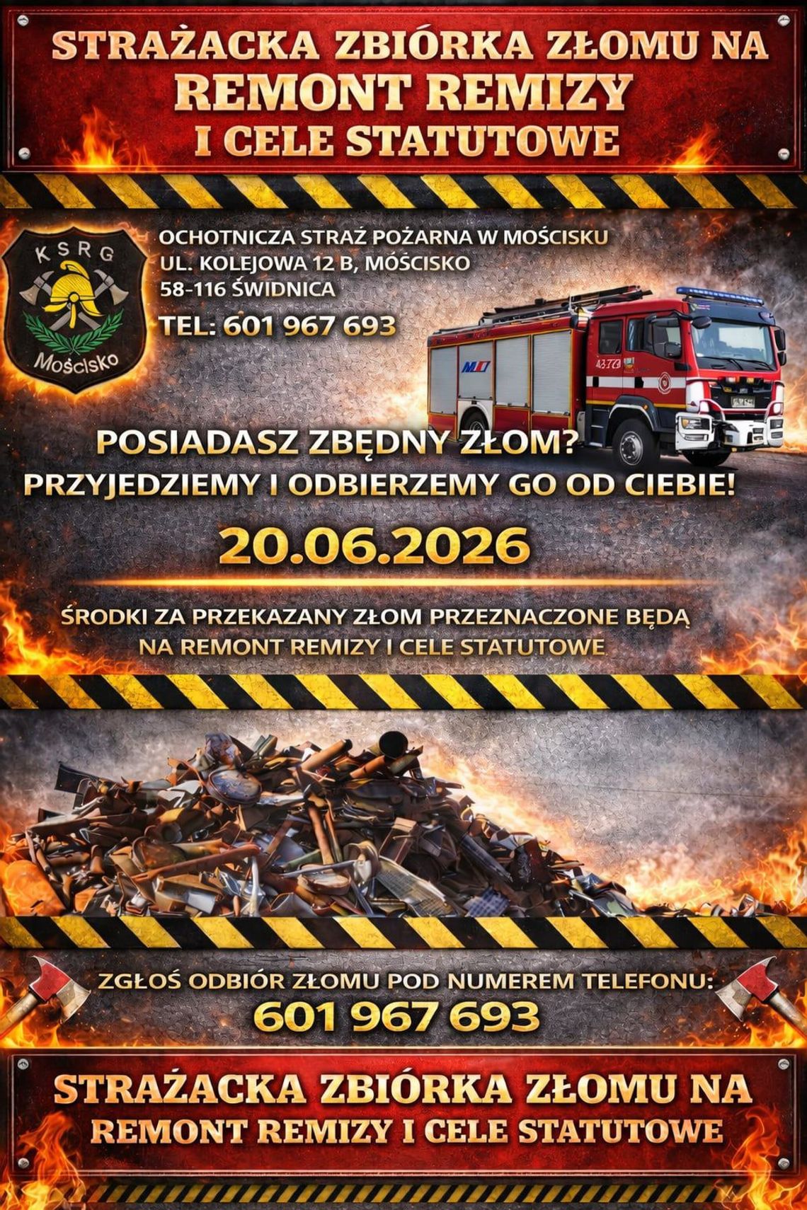 Mościsko. Druhowie z Ochotniczej Straży Pożarnej prowadzą zbiórkę złomu