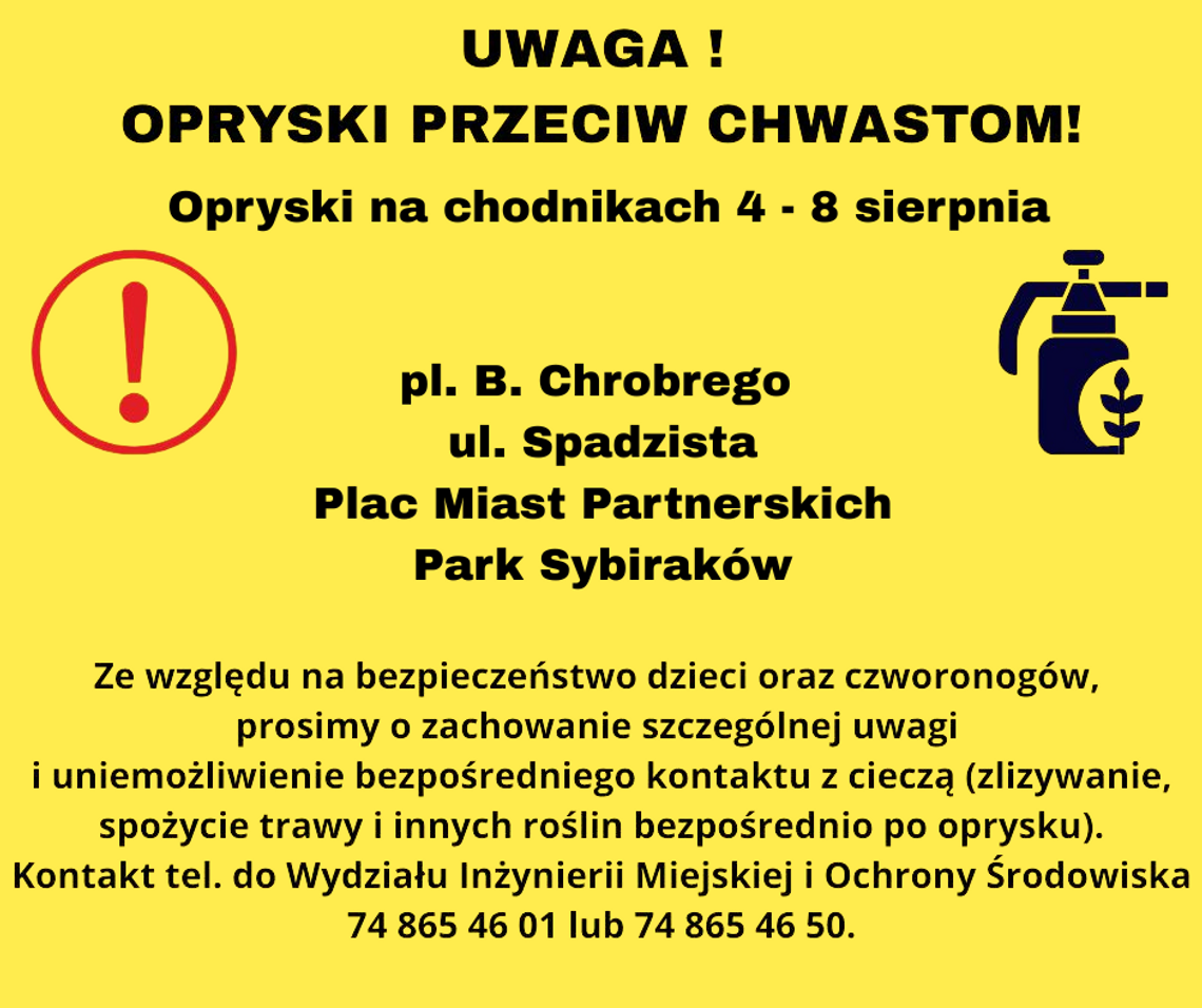 Opryski, rozpiska na ten tydzień i komunikat o używanym środku.