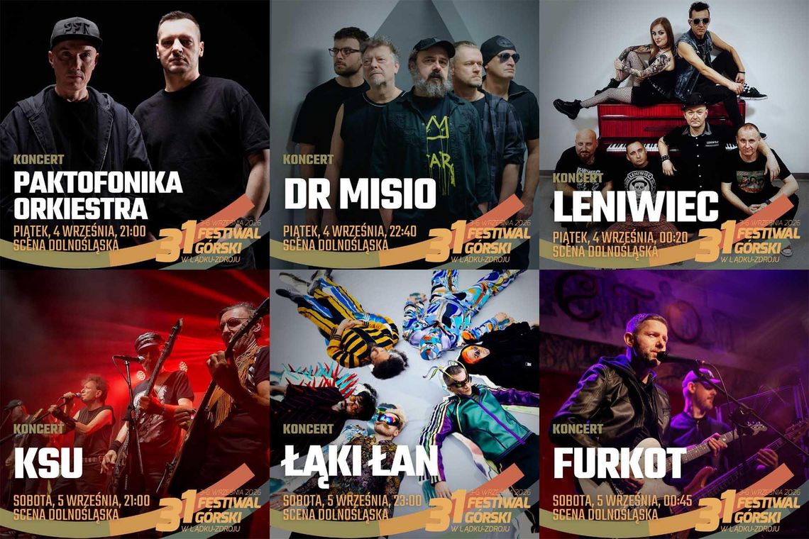 Paktofonika Orkiestra, KSU, Łąki Łan, Dr Misio, Leniwiec i Furkot – to oni zagrają podczas 31. Festiwalu Górskiego w Lądku-Zdroju Paktofonika Orkiestra, KSU, Łąki Łan, Dr Misio, Leniwiec i Furkot – to oni zagrają podczas 31. Festiwalu Górskiego w Lądku-Zdroju