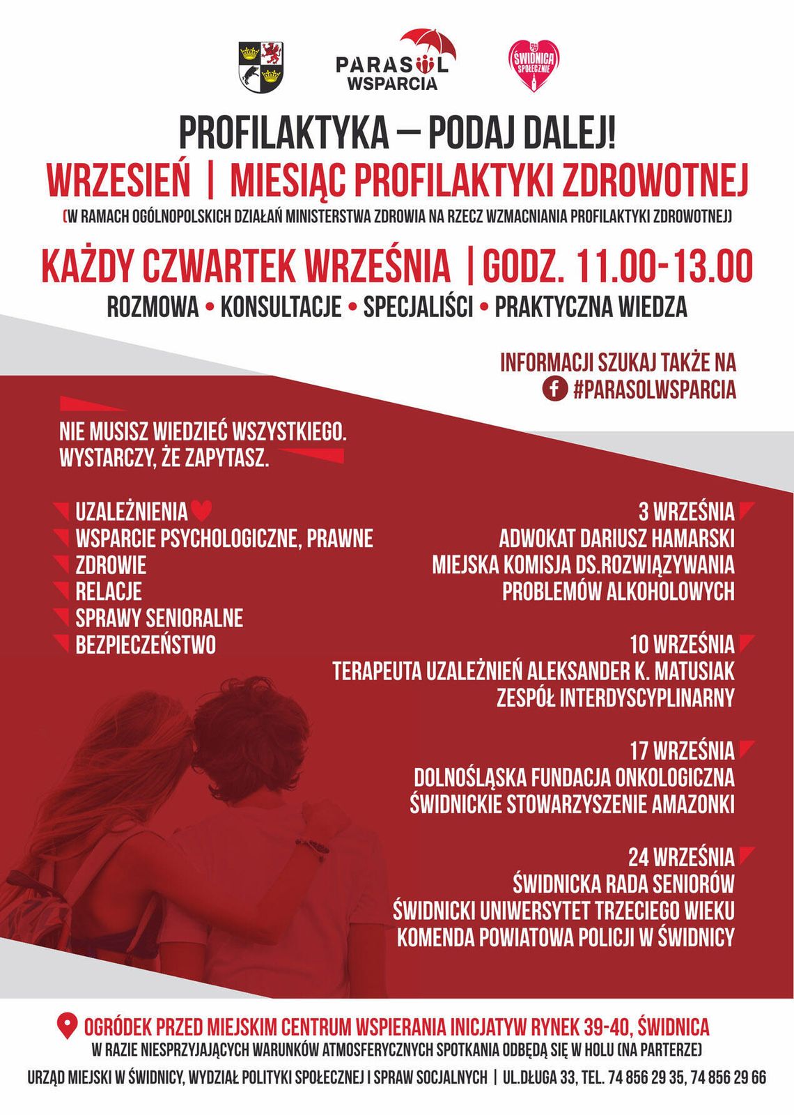 „Parasol Wsparcia” w Świdnicy. Cztery wrześniowe spotkania o zdrowiu, bezpieczeństwie i relacjach „Parasol Wsparcia” w Świdnicy. Cztery wrześniowe spotkania o zdrowiu, bezpieczeństwie i relacjach