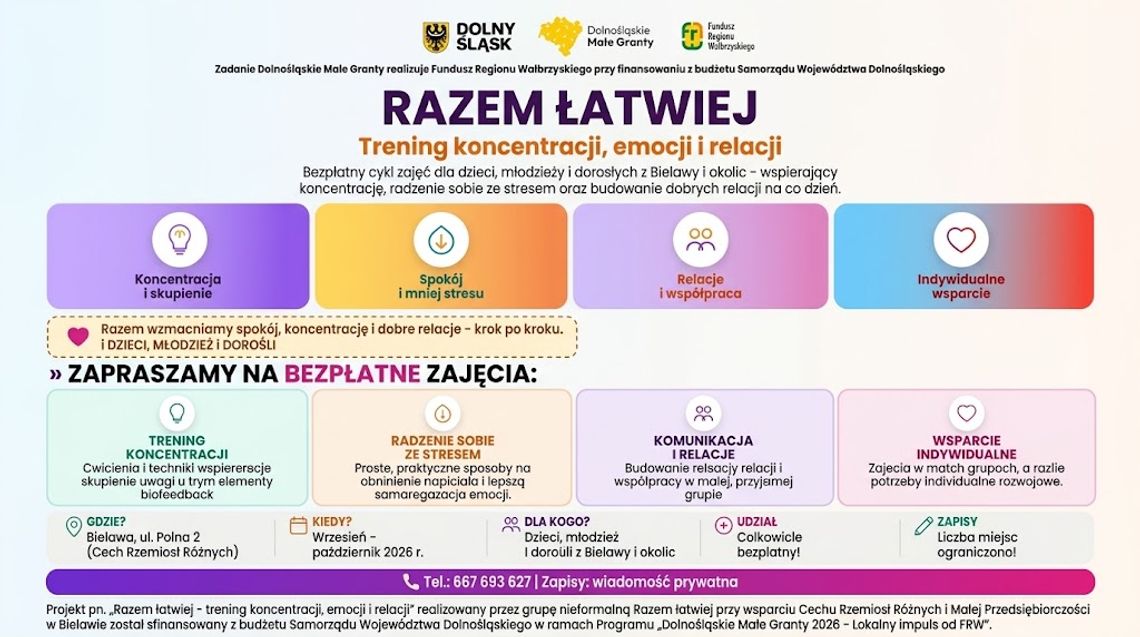 Razem łatwiej – zadbajmy o koncentrację, emocje i wewnętrzny spokój w Bielawie Razem łatwiej – zadbajmy o koncentrację, emocje i wewnętrzny spokój w Bielawie