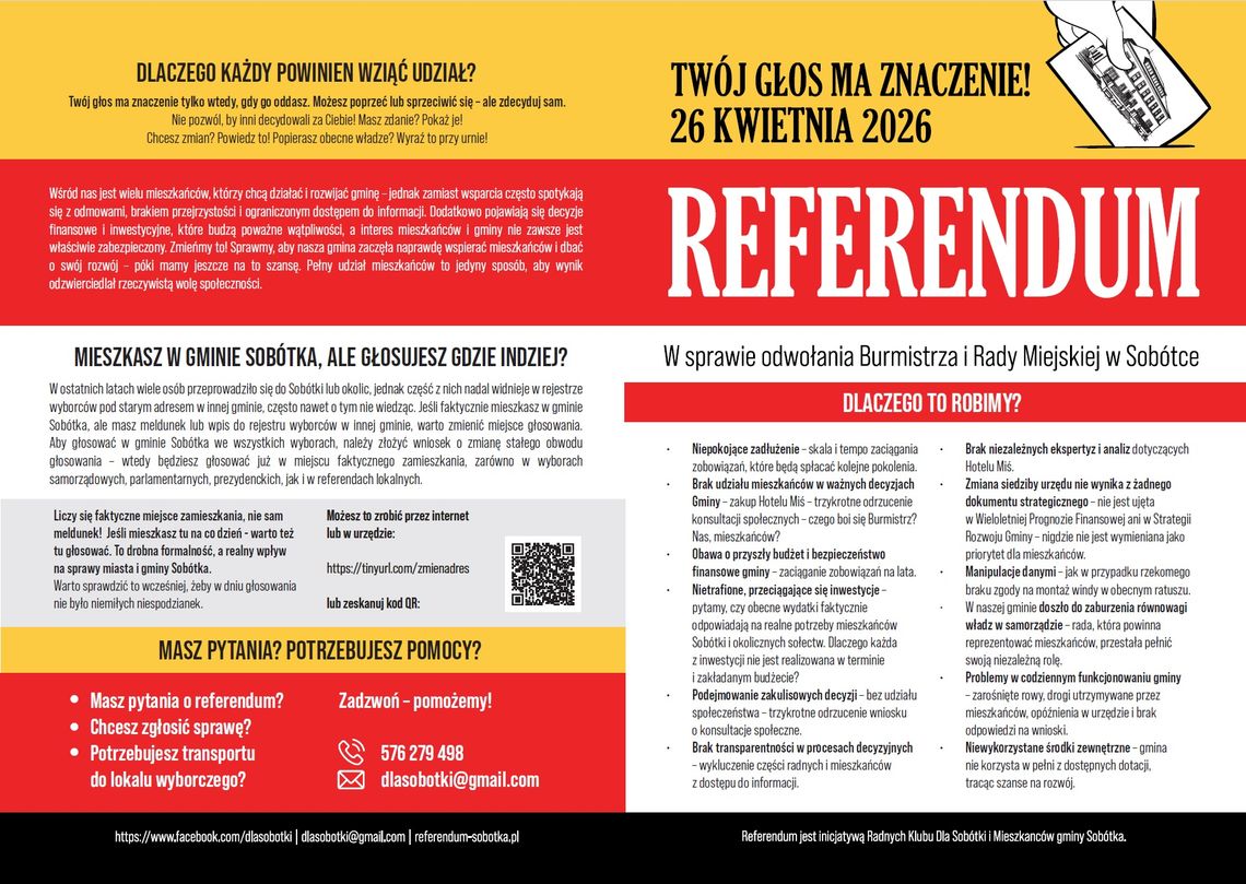 Referendum w sprawie odwołania Burmistrza i Rady Miejskiej już 26 kwietnia SOBÓTKA - zaproszenie na spotkania Referendum w sprawie odwołania Burmistrza i Rady Miejskiej już 26 kwietnia SOBÓTKA - zaproszenie na spotkania