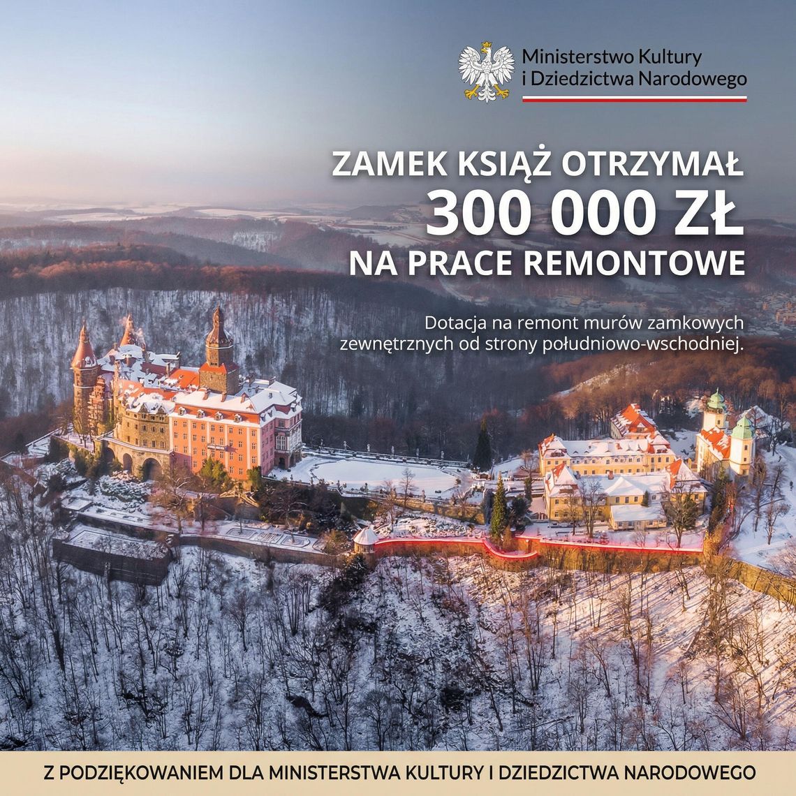 Remont murów Książa – ciąg dalszy!  – 300 tys. PLN z Ministerstwa Kultury