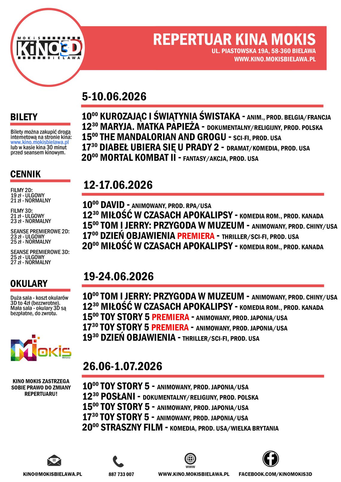 REPERTUAR Kino MOKiS Bielawa - czerwiec 2026