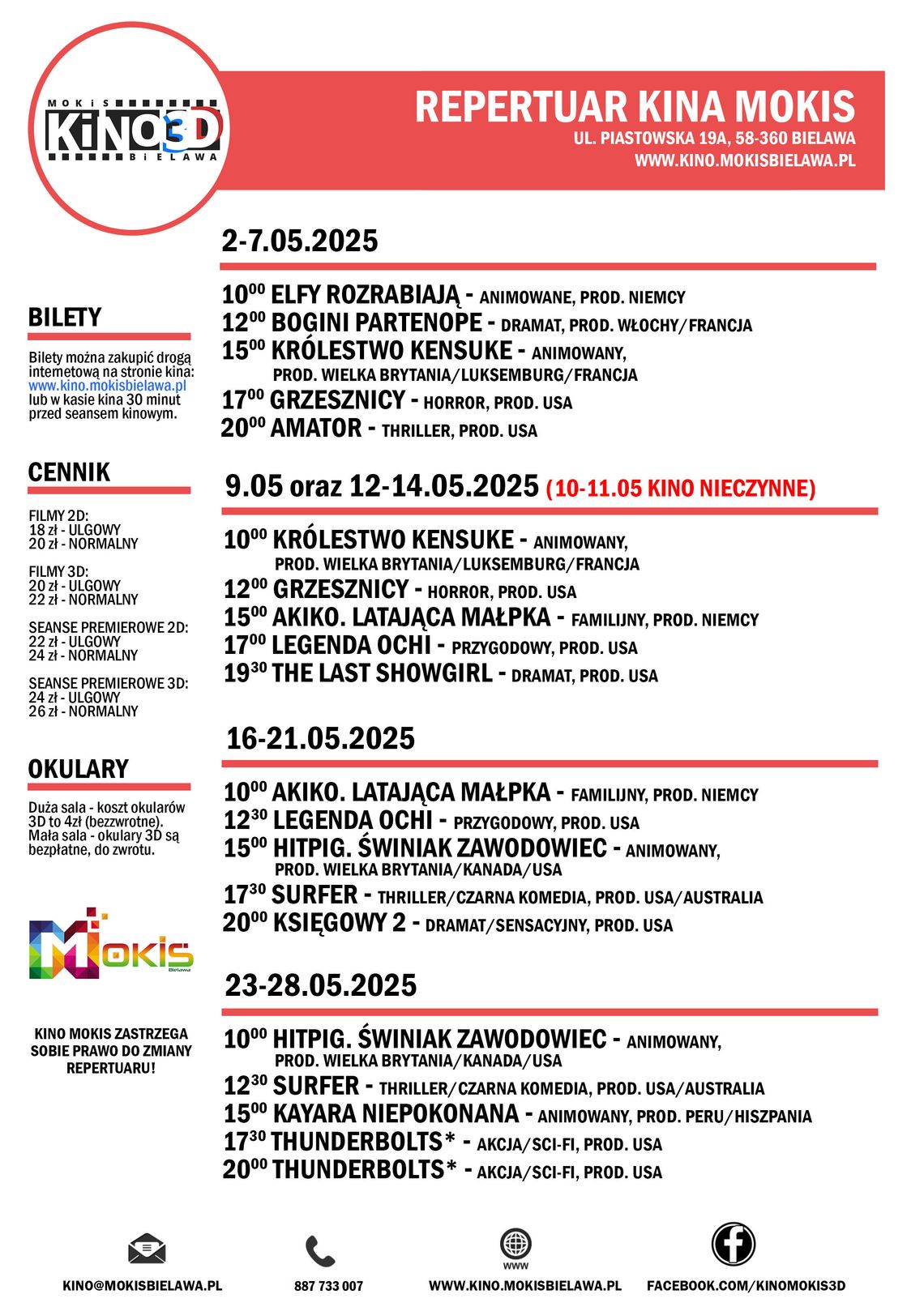 Repertuar KINO MOKIS BIELAWA - maj 2025