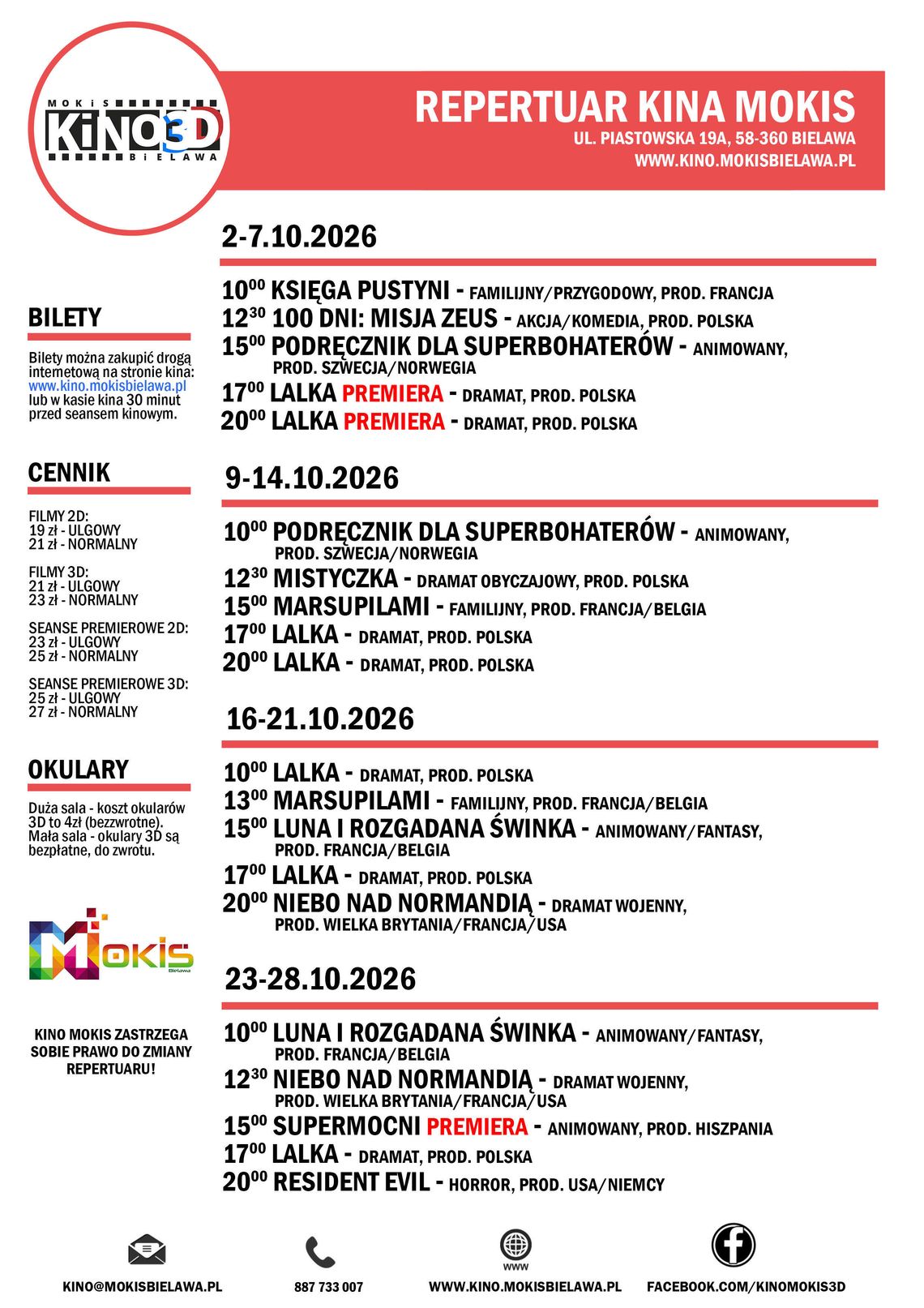REPERTUAR Kino MOKiS Bielawa - październik 2026