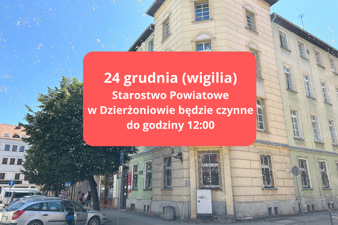 Skrócone godziny pracy Starostwa Powiatowego w Dzierżoniowie