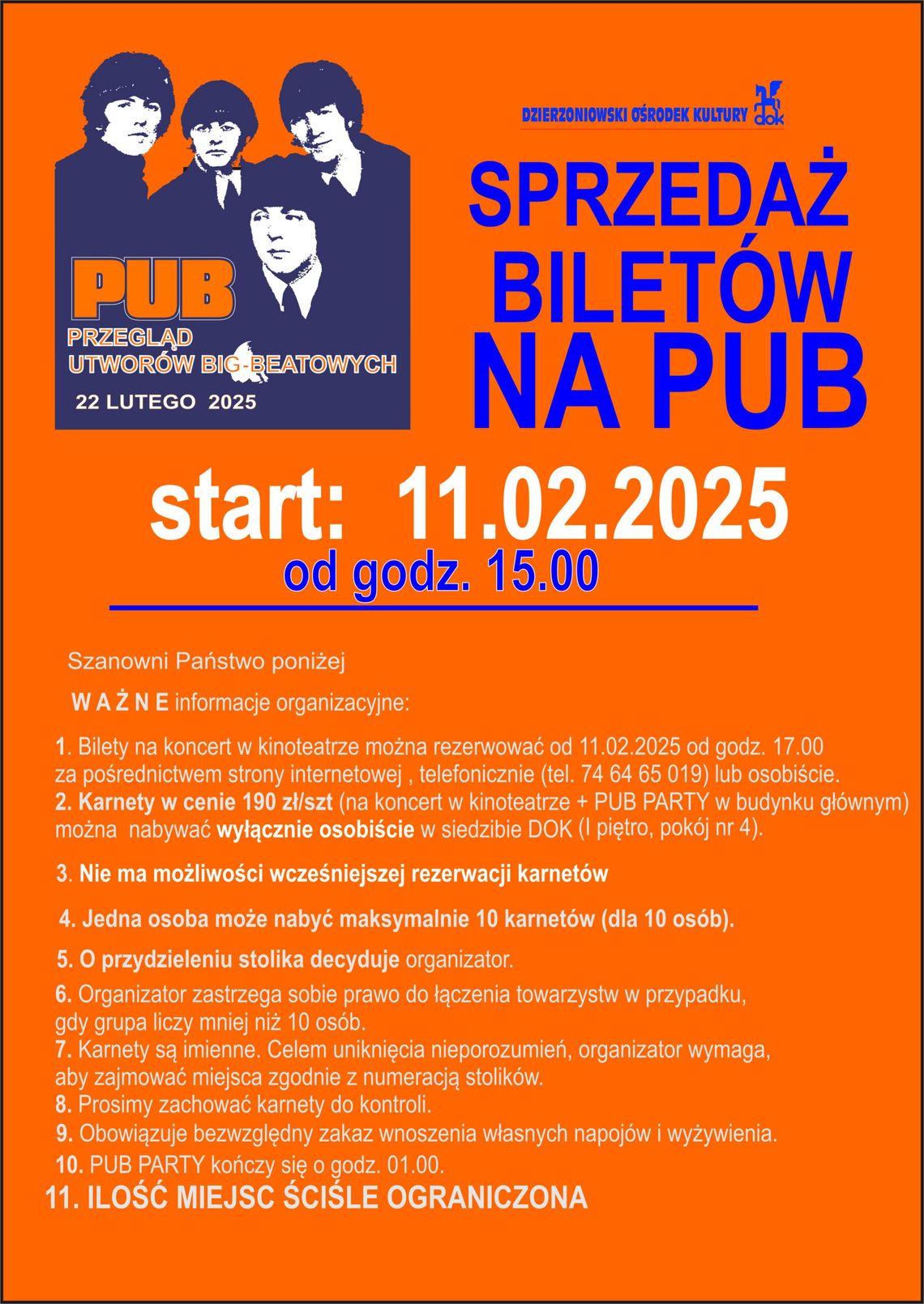 SPRZEDAŻ BILETÓW NA PUB-PRZEGLĄD UTWORÓW BIG-BEATOWYCH 2025