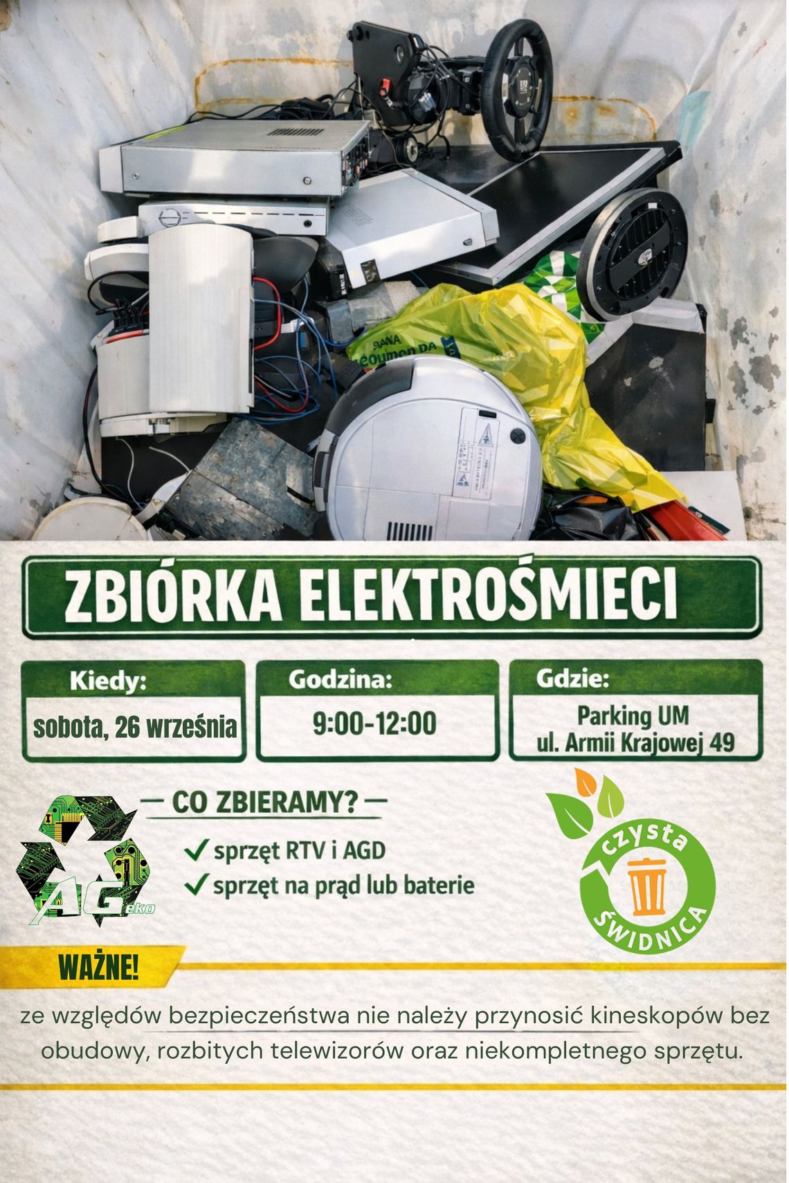 Świdnica: Wrześniowa zbiórka elektrośmieci Świdnica: Wrześniowa zbiórka elektrośmieci