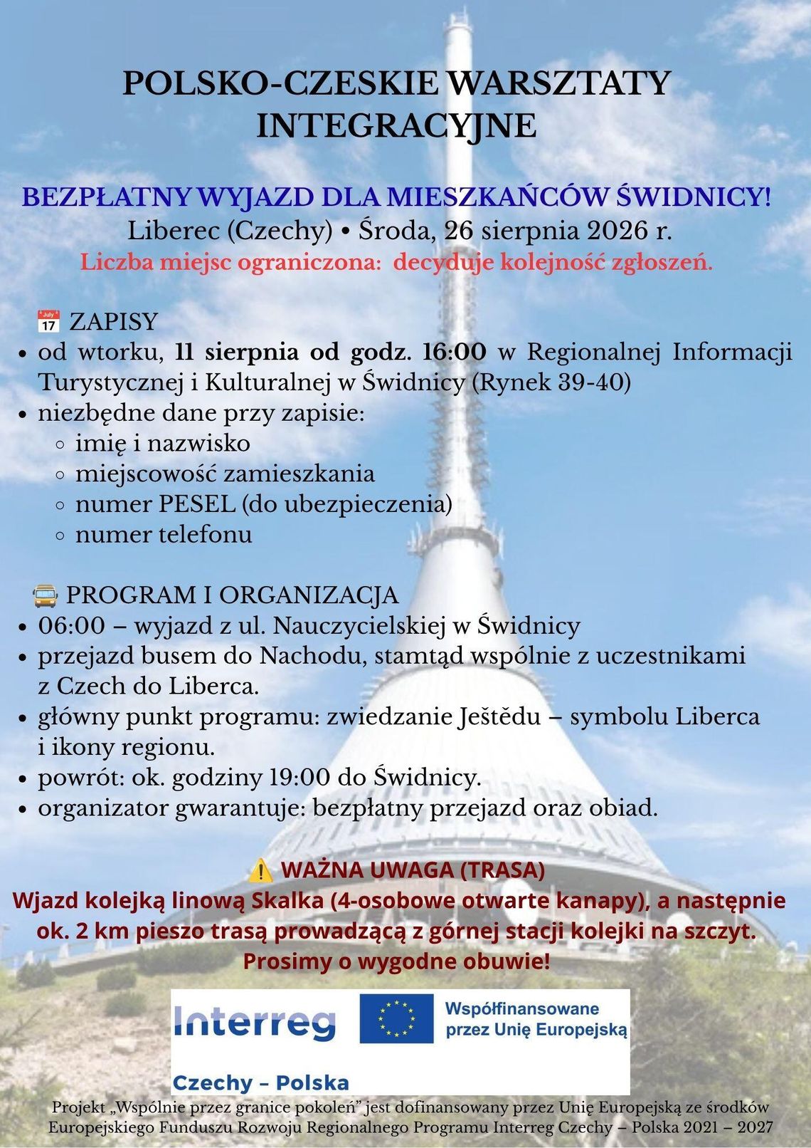 Świdniczanie ruszają do Czech. Bezpłatne warsztaty integracyjne z wyjazdem do malowniczego Liberca