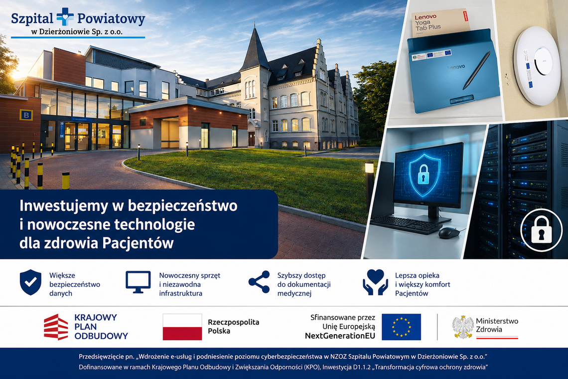 Szpital wzmacnia cyberbezpieczeństwo i rozwija e-usługi dzięki środkom z KPO
