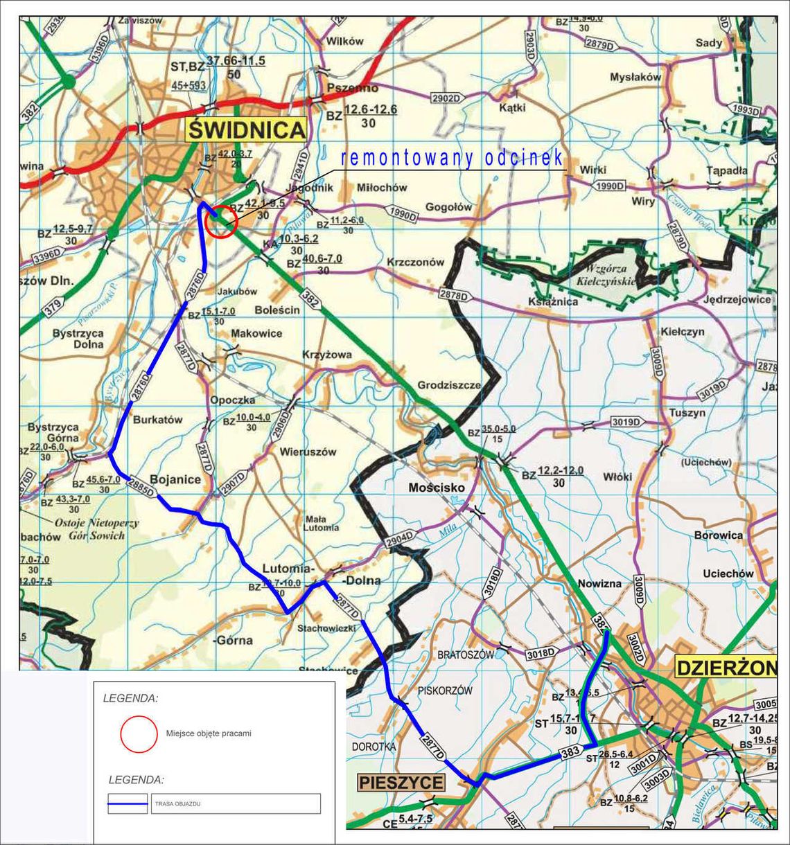 Uwaga na utrudnienia na trasie Dzierżoniów-Świdnica