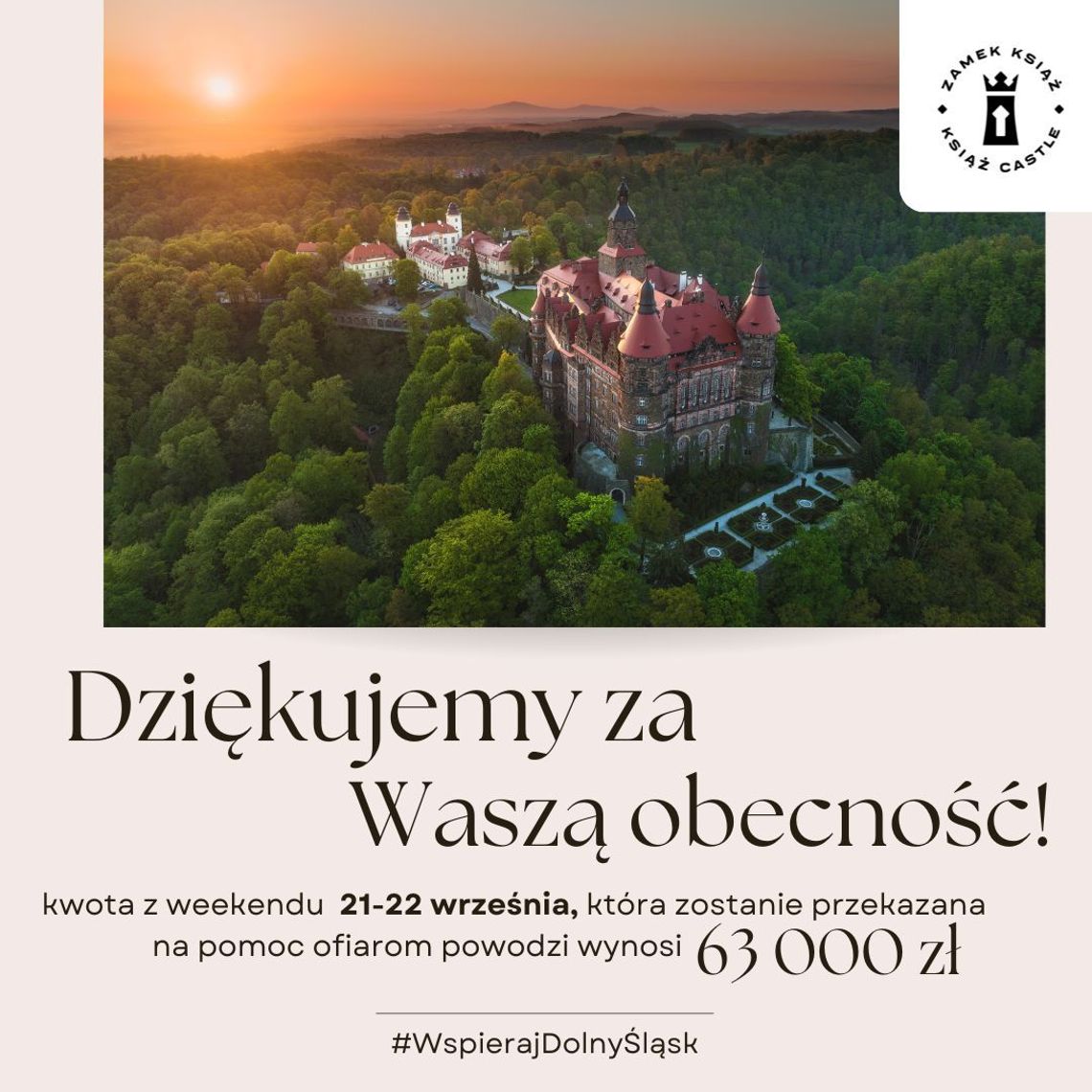 Zamek Książ  z pomocą powodzianom