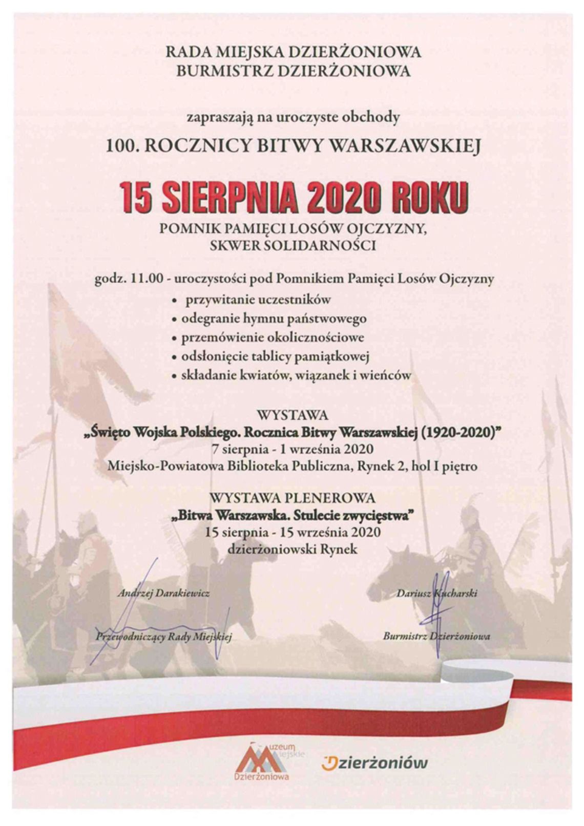 Zapowiedź uroczystych obchodów Bitwy Warszawskiej w Powiecie Dzierżoniowskim