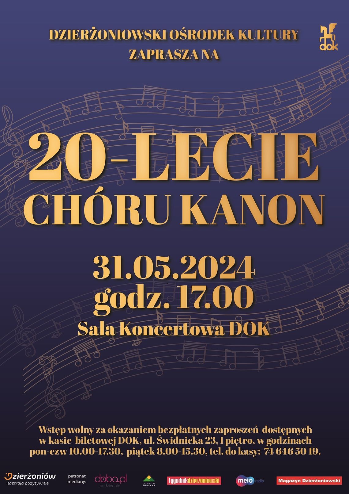 Zapraszamy na koncert z okazji 20-lecia chóru Kanton w Dzierżoniowie