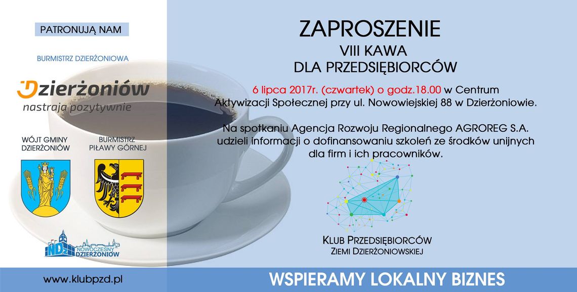 ZAPRASZAMY NA VIII KAWĘ DLA PRZEDSIĘBIORCÓW W DZIERŻONIOWIE